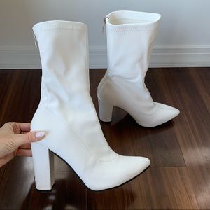 Nasty Gal White Faux Leather Heeled Boots